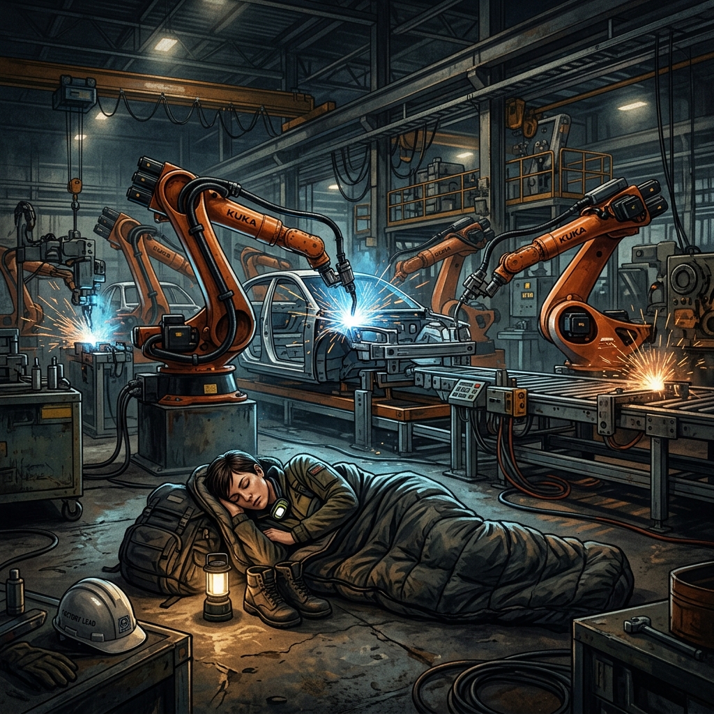 Sleeping on factory floor